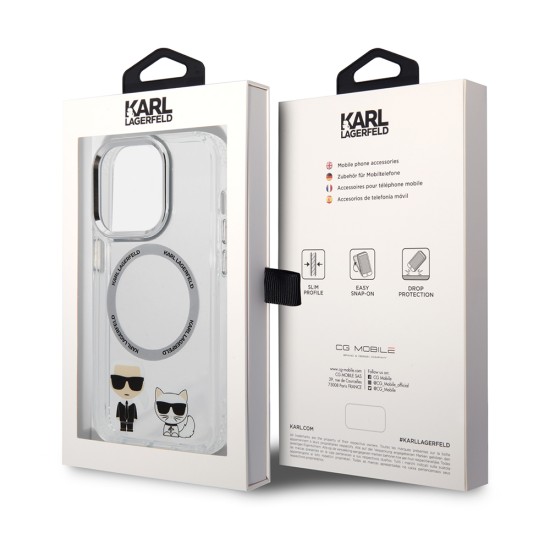 Husa iPhone 14 Pro Max - Karl Lagerfeld Hardcase MagSafe (KLHMP14XHKCT) - Transparent Karl & Choupette Aluminium