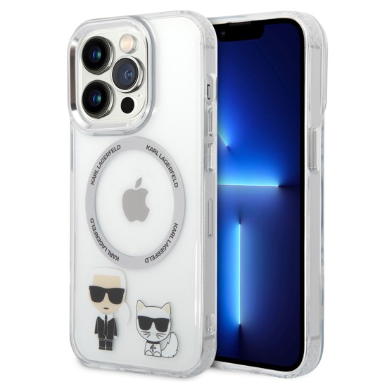 Husa iPhone 14 Pro Max - Karl Lagerfeld Hardcase MagSafe (KLHMP14XHKCT) - Transparent Karl & Choupette Aluminium