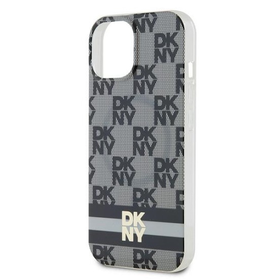 Husa iPhone 15 - DKNY IML Checkered Mono Pattern & Printed Stripes MagSafe (DKHMP15SHCPTSK) - Black