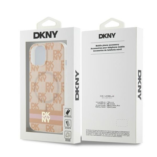 Husa iPhone 15 - DKNY IML Checkered Mono Pattern & Printed Stripes MagSafe (DKHMP15SHCPTSP) - Pink