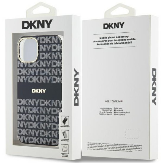 Husa iPhone 15 - DKNY IML Mono & Stripe MagSafe (DKHMP15SHRHSEK) - Black