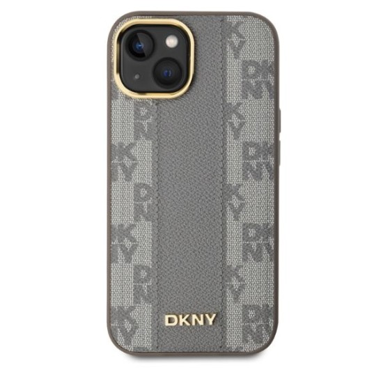 Husa iPhone 15 - DKNY Leather Checkered Mono Pattern MagSafe (DKHMP15SPCPVSLE) - Beige