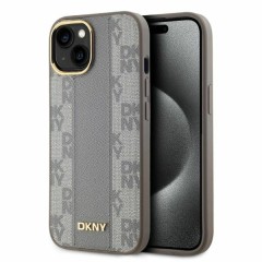 Husa iPhone 15 - DKNY Leather Checkered Mono Pattern MagSafe (DKHMP15SPCPVSLE) - Beige Husa iPhone 15 - DKNY Leather Checkered Mono Pattern MagSafe (DKHMP15SPCPVSLE) - Beige