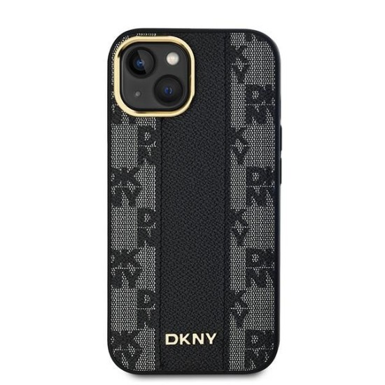 Husa iPhone 15 - DKNY Leather Checkered Mono Pattern MagSafe (DKHMP15SPCPVSLK) - Black