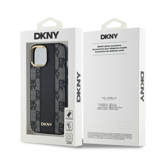 Husa iPhone 15 - DKNY Leather Checkered Mono Pattern MagSafe (DKHMP15SPCPVSLK) - Black