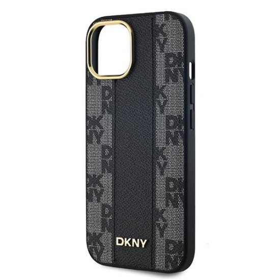 Husa iPhone 15 - DKNY Leather Checkered Mono Pattern MagSafe (DKHMP15SPCPVSLK) - Black