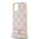 Husa iPhone 15 - DKNY Leather Checkered Mono Pattern & Printed Stripes (DKHCP14SPCPTSSP) - Pink