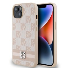 Husa iPhone 15 - DKNY Leather Checkered Mono Pattern & Printed Stripes (DKHCP15SPCPTSSP) - Pink Husa iPhone 15 - DKNY Leather Checkered Mono Pattern & Printed Stripes (DKHCP15SPCPTSSP) - Pink