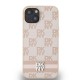 Husa iPhone 15 - DKNY Leather Checkered Mono Pattern & Printed Stripes (DKHCP15SPCPTSSP) - Pink