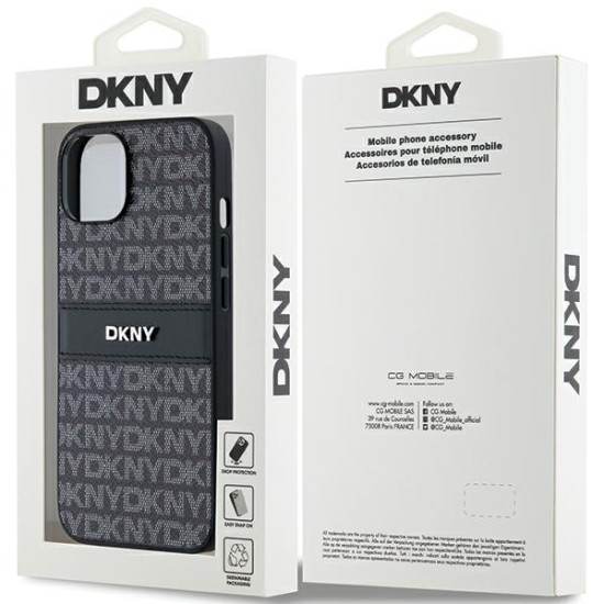 Husa iPhone 15 - DKNY Leather Mono Stripe & Metal Logo (DKHCP14SPRTHSLK) - Black