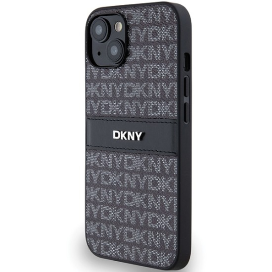 Husa iPhone 15 - DKNY Leather Mono Stripe & Metal Logo (DKHCP14SPRTHSLK) - Black