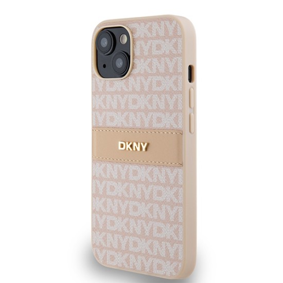 Husa iPhone 15 - DKNY Leather Mono Stripe & Metal Logo (DKHCP14SPRTHSLP) - Pink