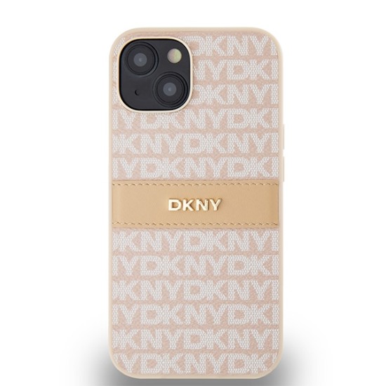 Husa iPhone 15 - DKNY Leather Mono Stripe & Metal Logo (DKHCP14SPRTHSLP) - Pink