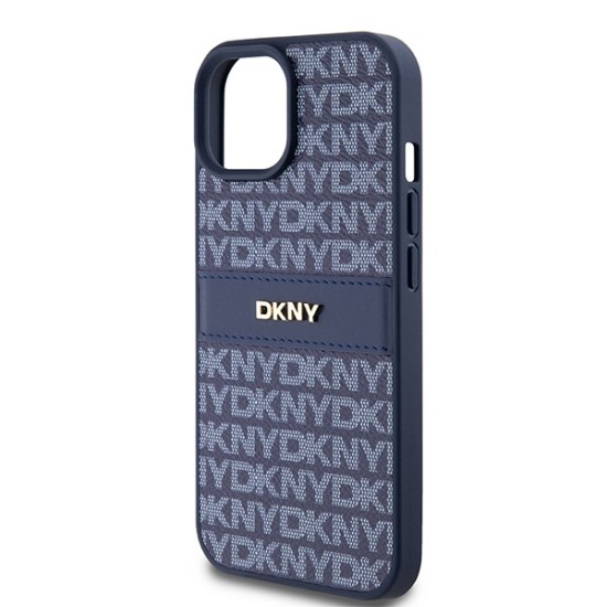 Husa iPhone 15 - DKNY Leather Mono Stripe & Metal Logo (DKHCP15SPRTHSLB) - Blue