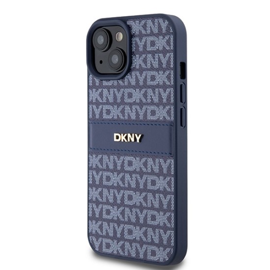 Husa iPhone 15 - DKNY Leather Mono Stripe & Metal Logo (DKHCP15SPRTHSLB) - Blue