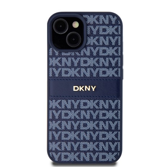 Husa iPhone 15 - DKNY Leather Mono Stripe & Metal Logo (DKHCP15SPRTHSLB) - Blue