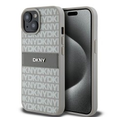 Husa iPhone 15 - DKNY Leather Mono Stripe & Metal Logo (DKHCP15SPRTHSLE) - Beige Husa iPhone 15 - DKNY Leather Mono Stripe & Metal Logo (DKHCP15SPRTHSLE) - Beige
