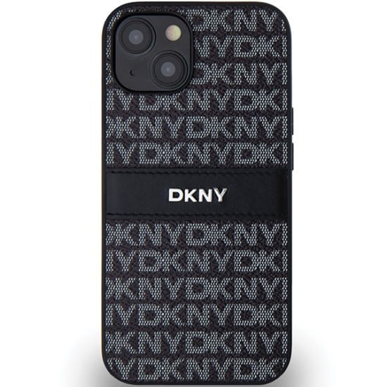 Husa iPhone 15 - DKNY Leather Mono Stripe & Metal Logo (DKHCP15SPRTHSLK) - Black