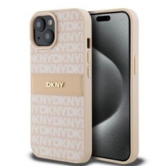 Husa iPhone 15 - DKNY Leather Mono Stripe & Metal Logo (DKHCP15SPRTHSLP) - Pink Husa iPhone 15 - DKNY Leather Mono Stripe & Metal Logo (DKHCP15SPRTHSLP) - Pink