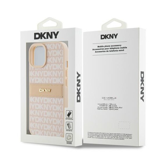 Husa iPhone 15 - DKNY Leather Mono Stripe & Metal Logo (DKHCP15SPRTHSLP) - Pink