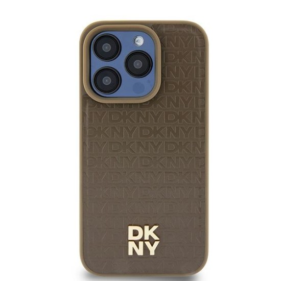 Husa iPhone 15 - DKNY Leather Pattern Metal Logo MagSafe (DKHMP14SPSHRPSW) - Brown