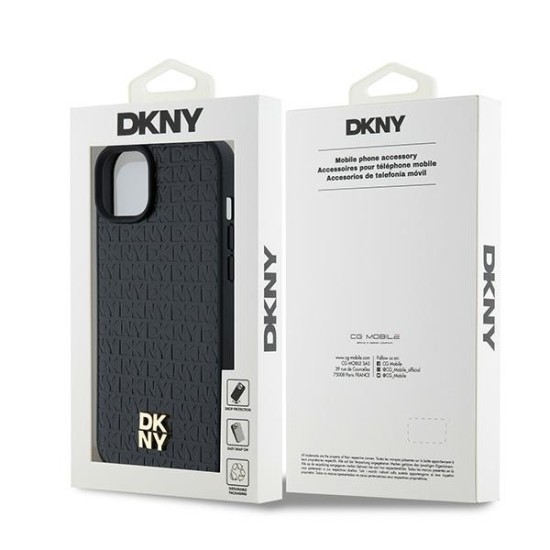 Husa iPhone 15 - DKNY Leather Pattern Metal Logo MagSafe (DKHMP15SPSHRPSK) - Black