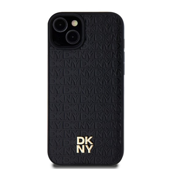 Husa iPhone 15 - DKNY Leather Pattern Metal Logo MagSafe (DKHMP15SPSHRPSK) - Black