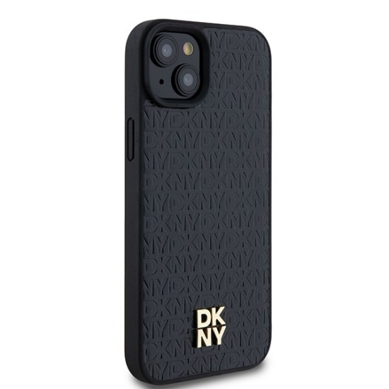 Husa iPhone 15 - DKNY Leather Pattern Metal Logo MagSafe (DKHMP15SPSHRPSK) - Black