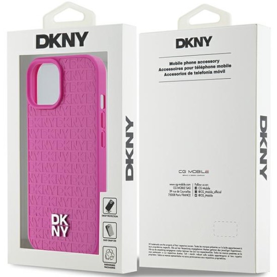 Husa iPhone 15 - DKNY Leather Pattern Metal Logo MagSafe (DKHMP15SPSHRPSP) - Pink