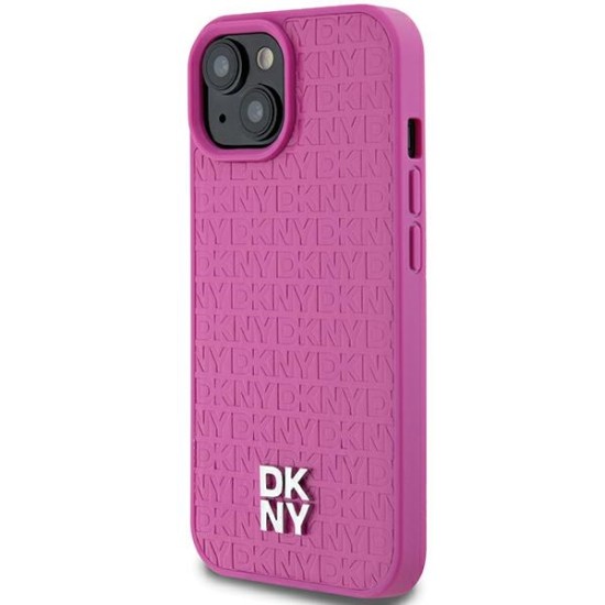 Husa iPhone 15 - DKNY Leather Pattern Metal Logo MagSafe (DKHMP15SPSHRPSP) - Pink