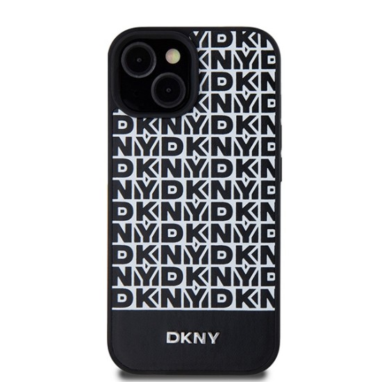 Husa iPhone 15 - DKNY Leather Printed Pattern Metal Logo MagSafe (DKHMP15SPSOSPK) - Black