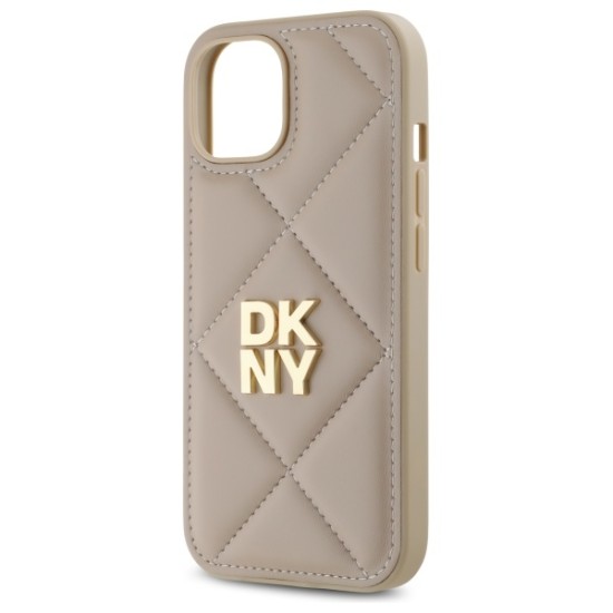 Husa iPhone 15 - DKNY Leather Quilted Stack Logo (DKHCP15SPQDSLE) - Beige