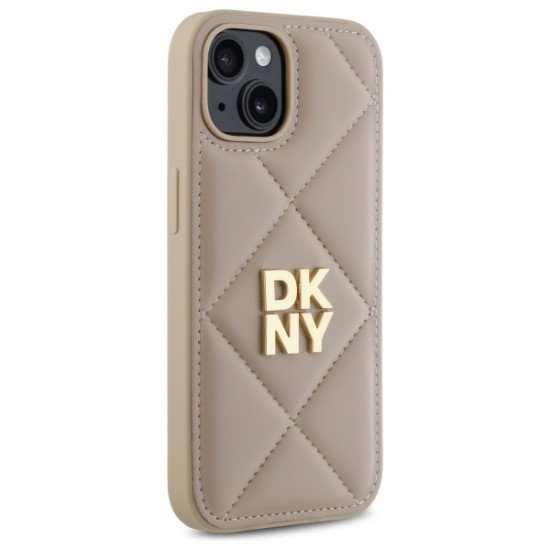 Husa iPhone 15 - DKNY Leather Quilted Stack Logo (DKHCP15SPQDSLE) - Beige