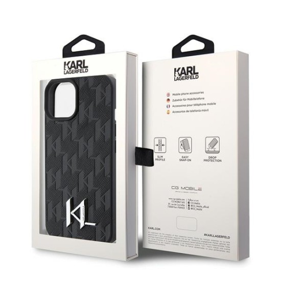 Husa iPhone 15 / iPhone 14 / iPhone 13 - Karl Lagerfeld Hardcase Leather Monogram (KLHCP15SPKLPKLK) - Hot Stamp Metal Logo