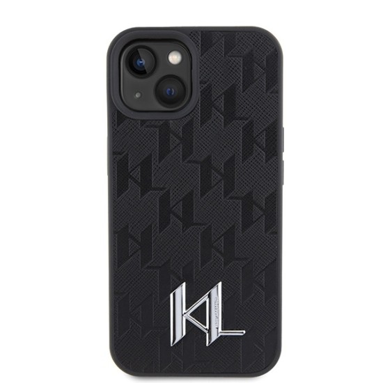 Husa iPhone 15 / iPhone 14 / iPhone 13 - Karl Lagerfeld Hardcase Leather Monogram (KLHCP15SPKLPKLK) - Hot Stamp Metal Logo