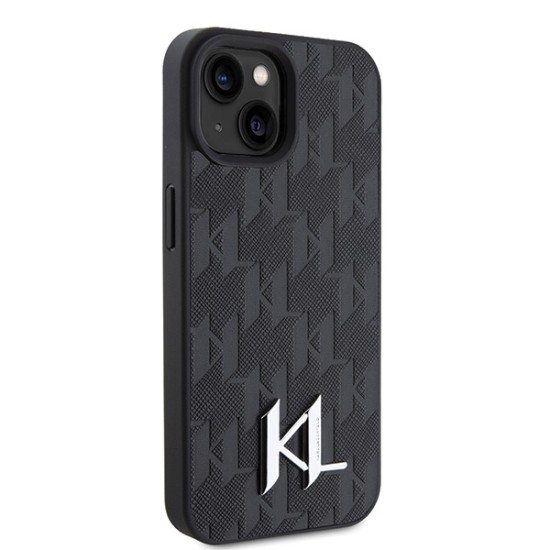 Husa iPhone 15 / iPhone 14 / iPhone 13 - Karl Lagerfeld Hardcase Leather Monogram (KLHCP15SPKLPKLK) - Hot Stamp Metal Logo