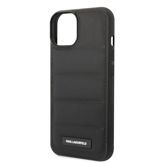 Husa iPhone 15 / iPhone 14 / iPhone 13 - Karl Lagerfeld Hardcase Leather Puffy (KLHCP14SPSQAK) - Elongated Logo