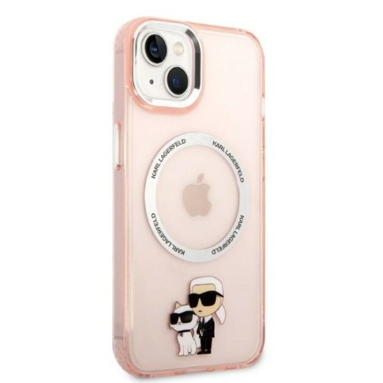 Husa iPhone 15 / iPhone 14 / iPhone 13 - Karl Lagerfeld Hardcase MagSafe (KLHMP14SHNKCIP) - Pink Iconic Karl&Choupette