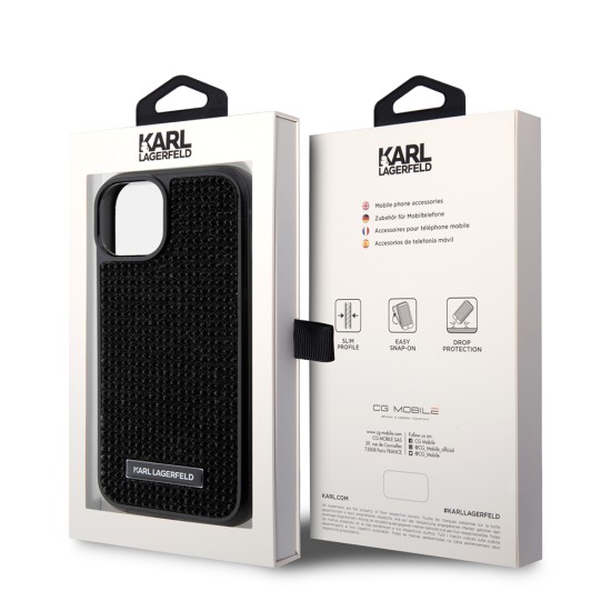 Husa iPhone 15 / iPhone 14 / iPhone 13 - Karl Lagerfeld Hardcase Rhinestone (KLHCP15SHDSPLK) - Logo Metal Plate