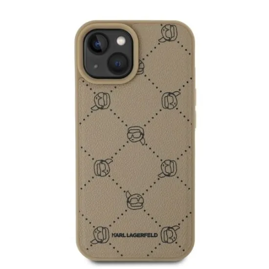 Husa iPhone 15 - Karl Lagerfeld Leather MagSafe (KLHMP15SPGKHPHE) - Beige Karl Head Husa iPhone 15 - Karl Lagerfeld Leather MagSafe (KLHMP15SPGKHPHE) - Beige Karl Head