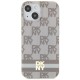 Husa iPhone 15 Plus - DKNY IML Checkered Mono Pattern & Printed Stripes MagSafe (DKHMP15MHCPTSE) - Beige