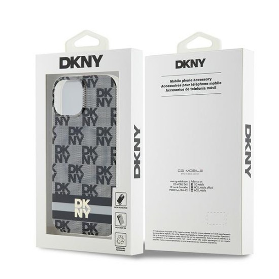 Husa iPhone 15 Plus - DKNY IML Checkered Mono Pattern & Printed Stripes MagSafe (DKHMP15MHCPTSK) - Black