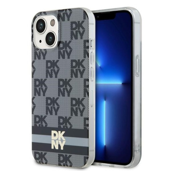 Husa iPhone 15 Plus - DKNY IML Checkered Mono Pattern & Printed Stripes MagSafe (DKHMP15MHCPTSK) - Black