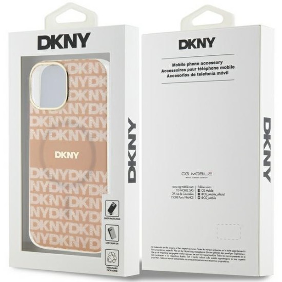 Husa iPhone 15 Plus - DKNY IML Mono & Stripe MagSafe (DKHMP15MHRHSEP) - Pink