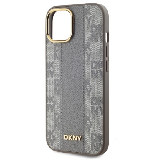 Husa iPhone 15 Plus - DKNY Leather Checkered Mono Pattern MagSafe (DKHMP15MPCPVSLE) - Beige