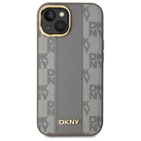 Husa iPhone 15 Plus - DKNY Leather Checkered Mono Pattern MagSafe (DKHMP15MPCPVSLE) - Beige