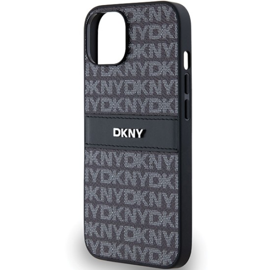 Husa iPhone 15 Plus - DKNY Leather Mono Stripe & Metal Logo (DKHCP15MPRTHSLK) - Black