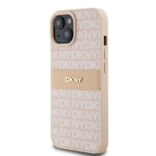 Husa iPhone 15 Plus - DKNY Leather Mono Stripe & Metal Logo (DKHCP15MPRTHSLP) - Pink