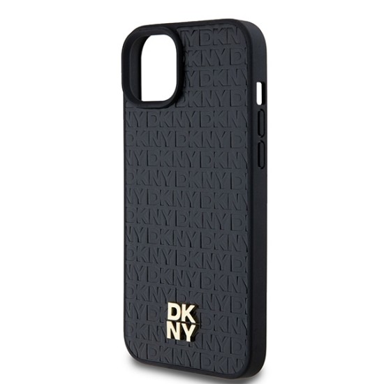 Husa iPhone 15 Plus - DKNY Leather Monogram Pattern Metal Logo MagSafe (DKHMP15MPSHRPSK) - Black