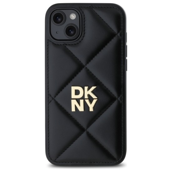 Husa iPhone 15 Plus - DKNY Leather Quilted Stack Logo (DKHCP15MPQDSLK) - Black